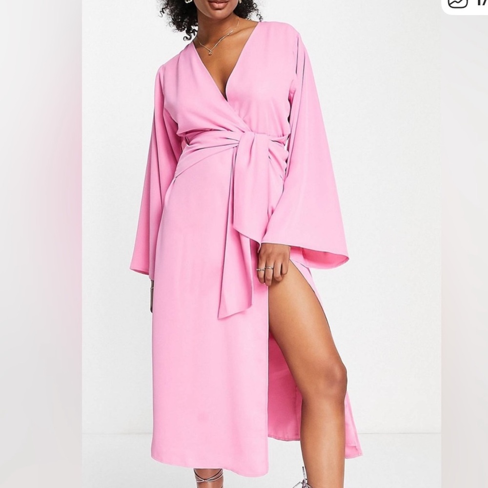 Pretty Lavish Josephine knot-detail woven midaxi dress Candy pink Women’s 2 XS
